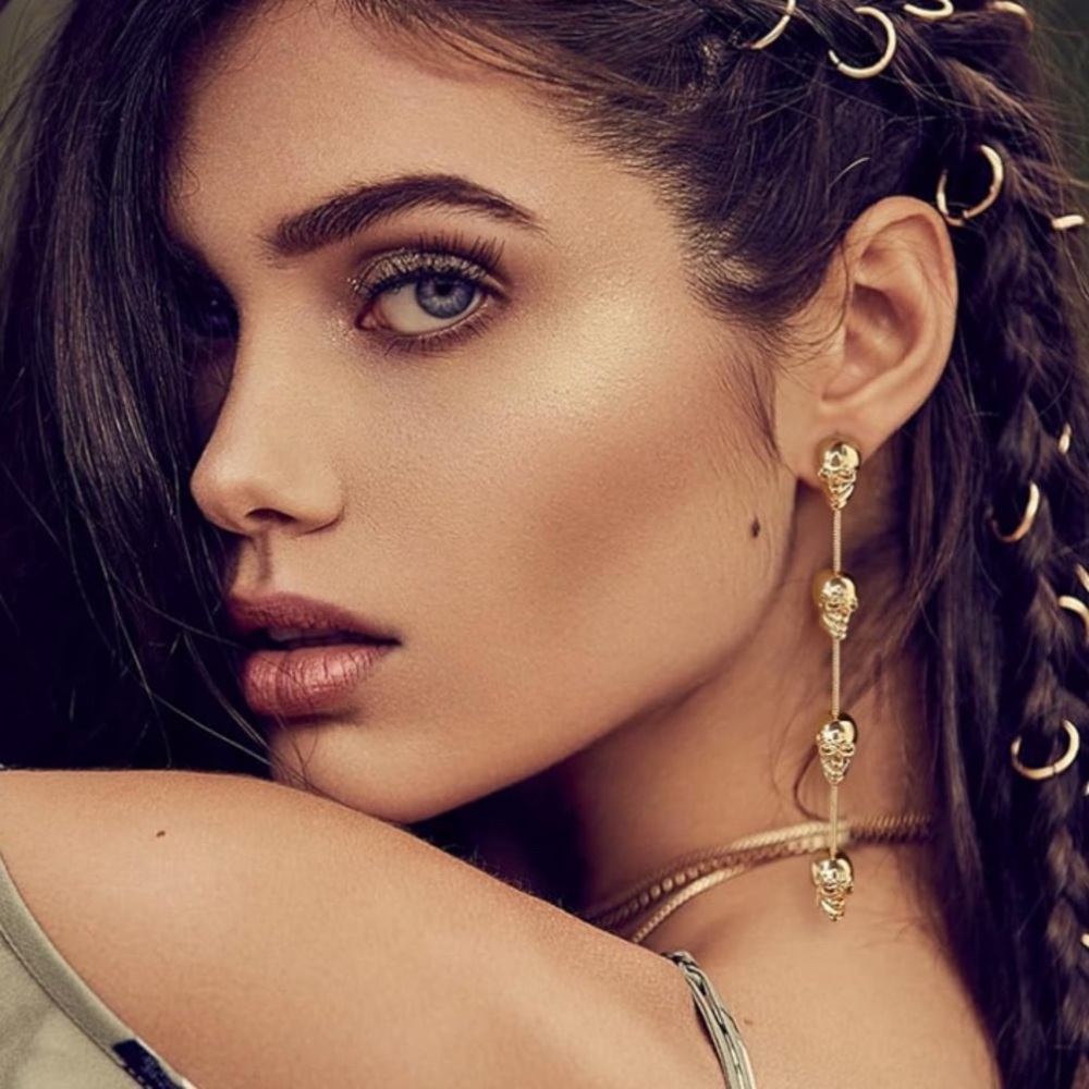 Gold Skull Drop Earrings
